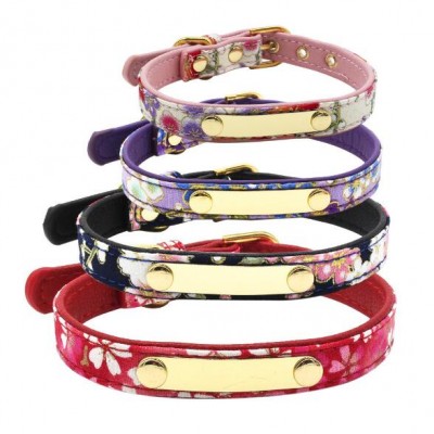 New Arrival Printing Handcraft Pet Cat Dog Collar With Custom Carved Tag Collar